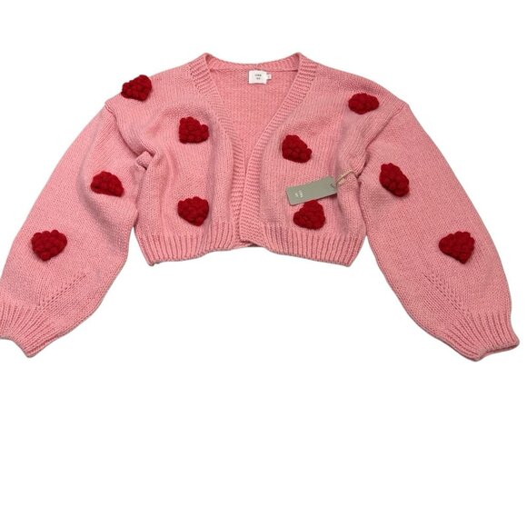 Luna Sweater Womens M Pink Open Knit 3D Floral Oversized Cropped Cardigan Y2K - Picture 1 of 10